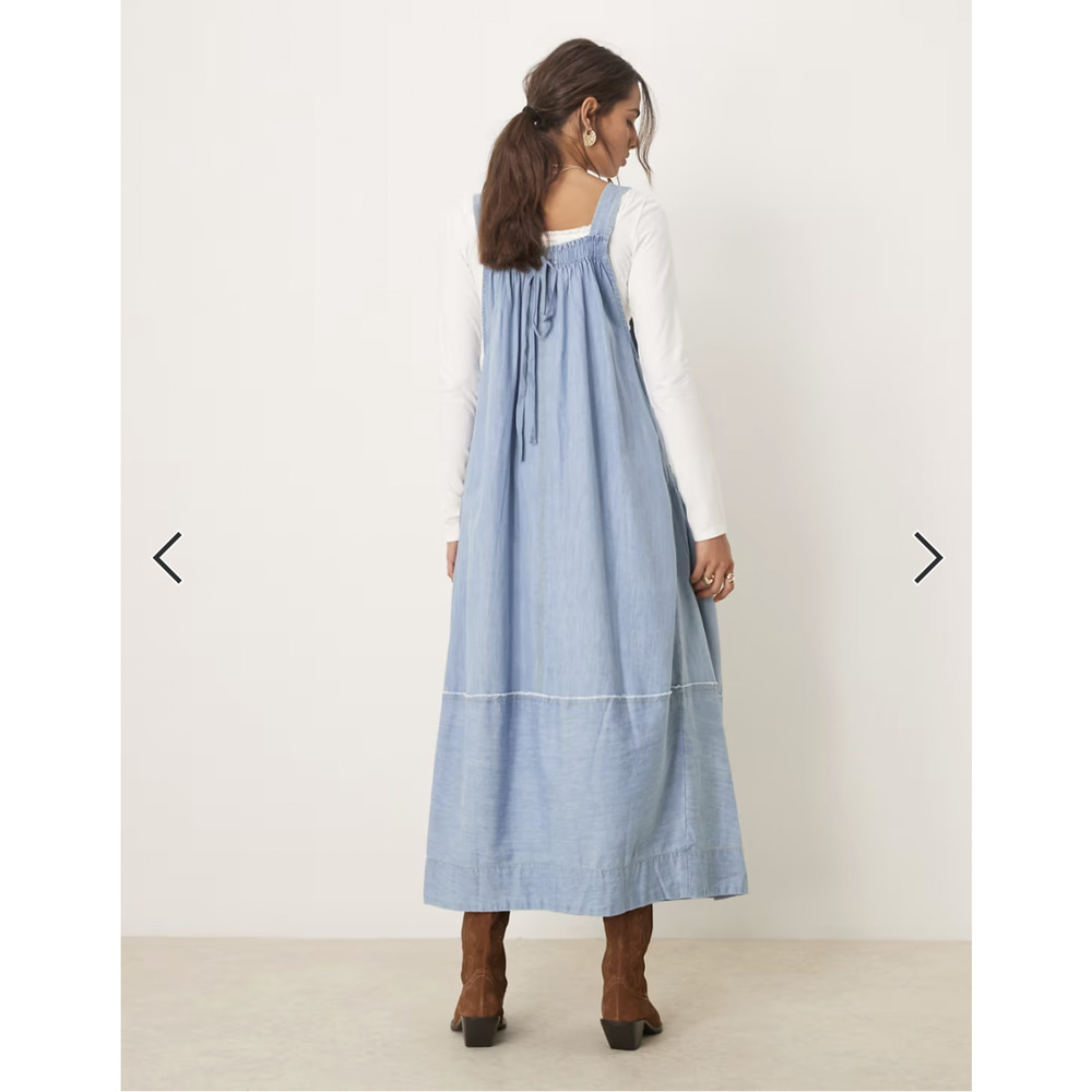 Free People Dress Medium Blue Denim Machu Barrel Relaxed Midi Boho Oversized - Picture 10 of 11
